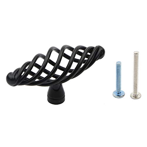 6Pcs Muted Black Birdcage Cabinet Handle Single Hole for Drawer | Nest Twist Design, Fits Wardrobe Cupboard and Kitchen Dresser, Easy Install