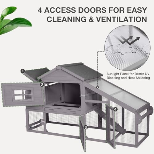 Chicken Coop Expandable Chicken House for Outdoor with Wheels, Leakproof Pull-on Tray, Nesting Box, and UV-Resistant Roof Panel - Grey