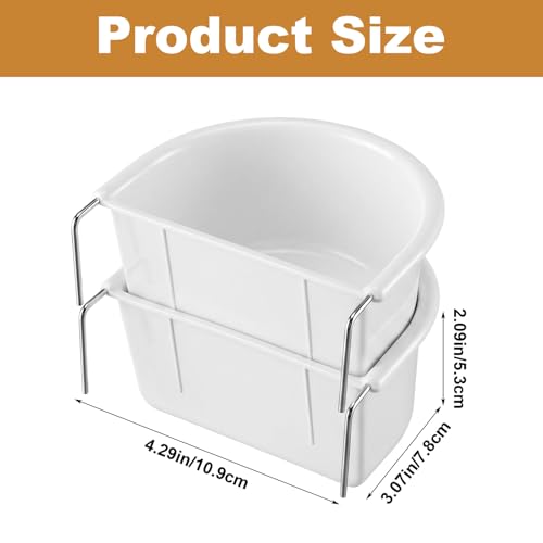 2-Pack Bird Cage Feeder, Plastic Hanging Bird Food Bowl Cups Feeder with Metal Hooks White Food and Water Dispenser Bowl for Small Birds Parakeet Parrots