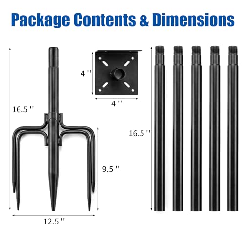 Bird Feeder Pole, Heavy Duty Metal Stand, 5-Prong Base for Extra Stability, Adjustable Height, Rustproof Outdoor Garden Pole, Tool-Free Assembly, 95 Inch - size: 95 INCH