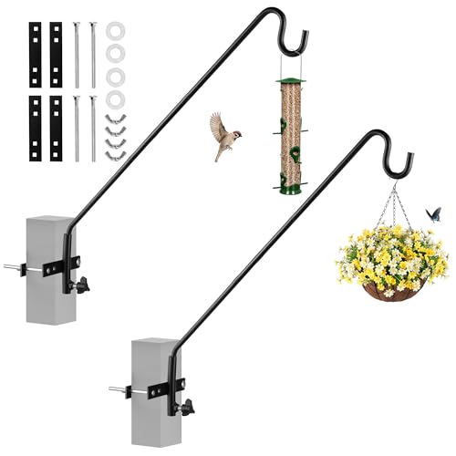 2 Packs Extended Fence Deck Heavy Duty Bird Feeder Hook, 360 Degree Rotary and Length Adjustable Plant Bracket for Bird Feeders Planters Suet Baskets Lanterns Wind Chimes and More - size: 43" Long -2 Packs Fence Deck Hook