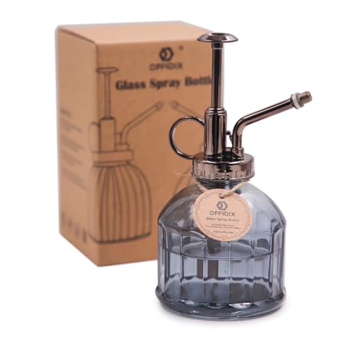 Glass Plant Spray Bottle, Grey 6.7 oz Plant Mister for Inside Decor | Vintage Style Spritzer, Indoor Plant Spray Bottle, 6.3" Tall, 200ml/6.7oz, Small One Hand Watering Can for Garden Cleaning - color: E-Grey
