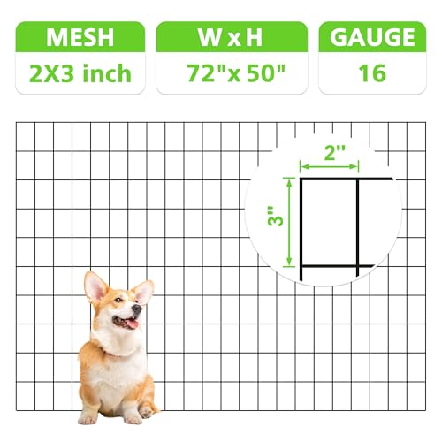 Black PVC Coated Welded Wire Fencing,2"x3" 16 Gauge,72inch H x 50ft L Garden Wire Fence Roll,2/3/4/5/6ft Tall x 50/100 ft Long Vinyl Coating Metal Wire Mesh for Yard,Farm,Dog,Vegetable Protection - color: Black, size: 2"x3" 72inx50ft