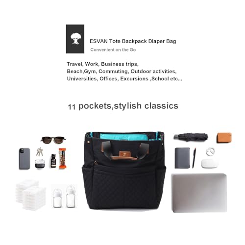 Diaper Tote Bag Totepack Backpack Crossbody Bag 3 in 1 for Women Laptop Backpack Multifunctional with Insulated Pockets - color: B Black