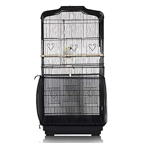 Bird Cage Seed Catcher, Large Airy Gauze Seeds Bird Cage Cover Guard Adjustable Bird Cage Cover Birdcage Seed Feather Catcher Universal Birdcage Parrot Bird Nylon Mesh Net Cover(L-118x16 in, Black) - color: Black, size: Large