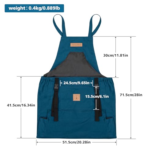 Berry&Bird Harvest Apron, Canvas Gardening Apron with Pockets and Harvesting Pouch Waterproof Harvesting Apron - color: Blue