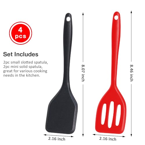 Small Silicone Serving Spatula Set of 4 for Egg, Steak(Black, Red) | Non-stick, Non-Scratch, Flexible, Easy to Clean - color: Black, Red