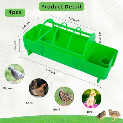 4PCS 2-in-1 Chicken Feeder and Waterer Set No Waste | Spliceable No Waste Quail Feeder, Automatic Waterer,Chick Feeder,Chick Coop Accessories for Chicken, Ducks, Quail and Pigeons - color: Green