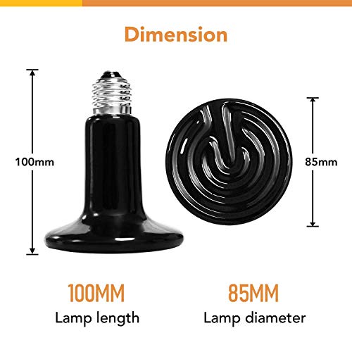 Simple Deluxe 100W Ceramic Heat Emitter Reptile Heat Lamp Bulb No Light Emitting Brooder Coop Heater for Amphibian Pet & Incubating Chicken, 2 Pack Black - size: 2 Pack, style: Black