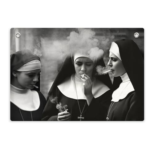 Black & White Nun Smoking Banner Wall Hanging,Vintage Catholic Wall Decor Modern Religious Nun Banner Flag Tapestry for Living Room Bedroom Hallway Office Restaurant Room Decorations,28.5×20 Inch - color: Multi 0660