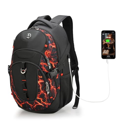 Swissdigital Laptop Backpack with USB Charging Port, Travel Backpack Fits 15.6 inches Computer, 31L Backpack for Men, Flame Red | SD803-97 - color: Flame Red