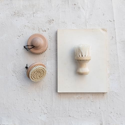 Creative Co-Op Beech Wood Body Brush with Round Handle and Leather Tie, Natural