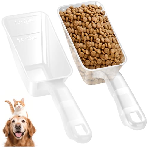 2-Pack Dog Food Scoop 1 Cup, Plastic Pet Food Measuring Scoop With Measuring Lines (1/2 & 1 Cup Markings) for Dogs, Cats, Fish, Bird（Transparent - color: Transparent