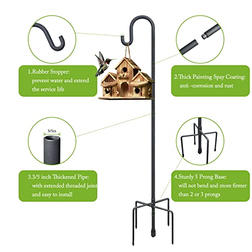 Highpro Shepherds Hooks for Outdoor 47 Inch Bird Feeder Pole Squirrel Proof Hummingbird Feeder Stand Heavy Duty with 5 Prong Base for Hanging Bird Feeder, Plant Baskets, Solar Light Lanterns - size: 1pack-47inch
