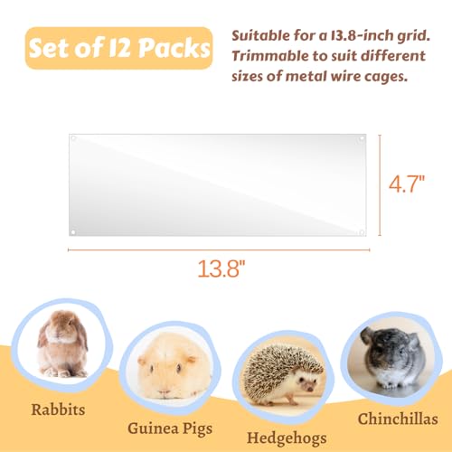 12 Pcs Cage Guard 13.8"x4.7" with Zip Ties Scatter Guard Clear | Cage Liner Flexible Side Lining for Rabbit Guinea Pig C&C Metal Wire Playpen - size: 13.8" x 4.7" (12 PCS, 4 Holes)