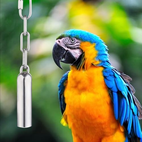 LWINGFLYER Stainless Steel Bird Bell Toy for Large Parrots – Hanging Bird Cage Toy with Quick-Link Clip, Durable & Easy-Clean Parrot Toys for Macaws, Cockatoos, African Greys