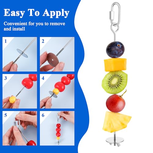 3 Pcs Bird Cage Food Holder, Stainless Steel Fruit Vegetable Skewer Bird Feeder for Cage Hanging Foraging Toys for Parrot Parakeet Small Animals Birds Cage Accessories