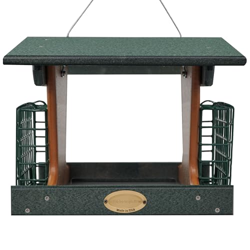 DutchCrafters Poly Hopper Bird Feeder with Suet Holder, Large Suet Feeder for Birds, Outdoor Hanging - Amish American Made (Turf Green & Cedar) - color: Turf Green & Cedar