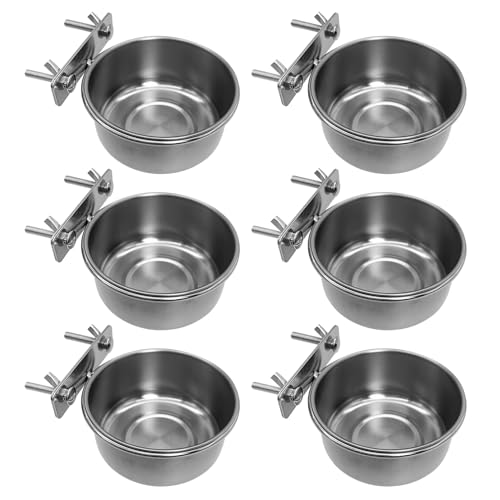 Tfwadmx 6 Pcs Stainless Steel Bird Bowls with Clamp,Clamp Holder Coop Cup,Bird Dishes for Cage, Cage Water Bowl for Cockatiels Lovebird Budgie Chinchilla