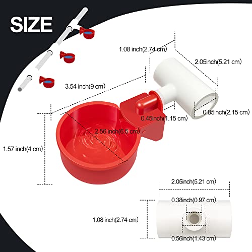 Chicken Waterer 12 Pack,Automatic Chicken Water Cup and 1/2" PVC Tee Fittings,Large Auto-Fill Chicken Waterer Cups,DIY Chicken Water Feeder, Coop Water Dispenser,Poultry Waterer Feeder Kit