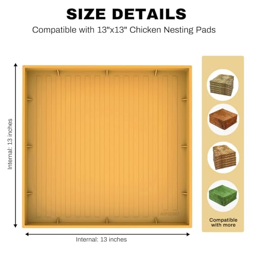 Silicone Chicken Nesting Box Mat, Large Holder Tray for 13"x13" Nest Pads, Reusable & Washable Pad for Large Nesting Box, Coop Accessories, Shelf, Egg Storage, Chickens Supplies. - color: Yellow