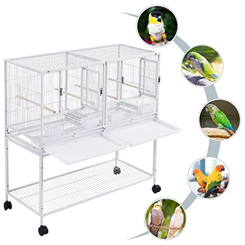 Topeakmart Divided Breeder Bird Cage for Parakeet Canary Lovebird Finch Budgie with Detachable Rolling Stand, White