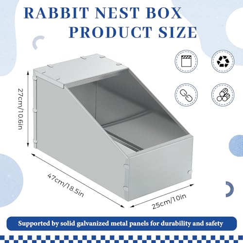 Maxcheck 4 Pcs Galvanized Metal Rabbit Nesting Box Bunny Small Animal Nest with Removable Acrylic Floor Durable Easy to Clean for Indoor Outdoor Use Rabbit Supplies (18.5 * 10.6 * 10 Inch) - size: 18.5"L x 10.6"W x 10"H