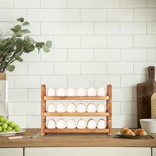 Wooden Egg Holder Fresh Egg Holders Countertop Firewood Egg Collecting Rack for Gathering Fresh eggs, Stackable with 36 eggs, Home Kitchen Organizer, Set of 3 PCS