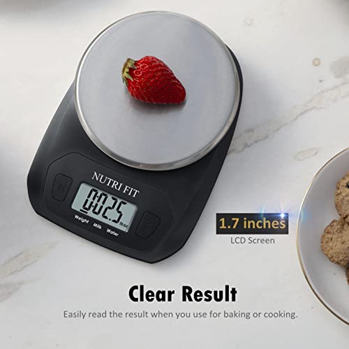 Digital Food Scale Small Kitchen Scales Weight in Grams Oz Black | Stainless Steel Panel, 1g Increment, Max 11lbs, Extra-Small Size, Smart Tare, Cooking Baking Weight Loss, Backlit LCD Display - color: Elegant Black