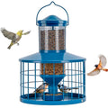 Caged Bird Feeders Squirrel-Proof, Metal, 2.8 Lbs Capacity-Cage Tube Seed Feeders with Tray Outdoor Hanging, Attract Birds,Detachable Cleaning, Starling Proof Wild Bird Feeder（Blue） - color: Blue