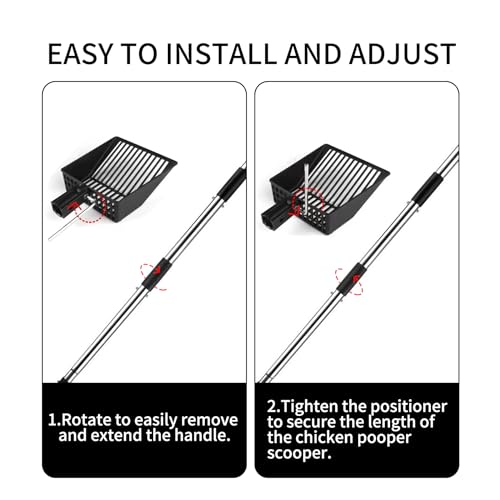 Chicken Poop Scooper Tool - Chicken Coop Cleaning Extendable & Detachable 3-in-1for Chicken Poop, and Wood Shavings | Ideal for Poultry | Perfect for Backyard Chicken Keepers and Farm Use (Black)