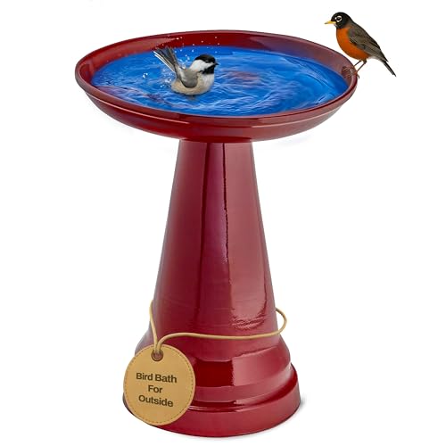 Birds Choice Ohio Stoneware Pedestal Bird Bath | 22 x 17in | Burgundy | Weather-Resistant Glazed Ceramic Clay, Stable Locking Top, Suits Outdoor Gardens and Patios - color: Burgundy