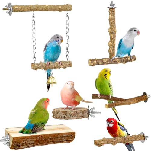 Bird Perches, 6pcs Natural Wood Birds Stand Branch, Bird Perch Chewing Stick Cage Accessories Parrot Climbing Standing Branches Paw Grinding Fork Sets for Parakeet Lovebirds Cockatiels