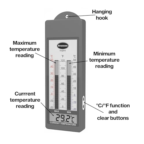 Brannan Waterproof Max Min Greenhouse Thermometer - Maximum Minimum Recording Thermometer Greenhouse Garden Outdoor Indoor