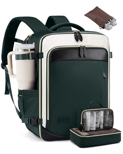 LOVEVOOK Travel Backpack for Women, 40L Carry On Backpack with 3 Packing Cubes,TSA Personal Item Travel Bag Airline Approved, Water Resistant Weekender Overnight Luggage Daypack, Fits 17 Inch Laptop - color: H-green-beige-black, size: Large - 17.3 Inch -