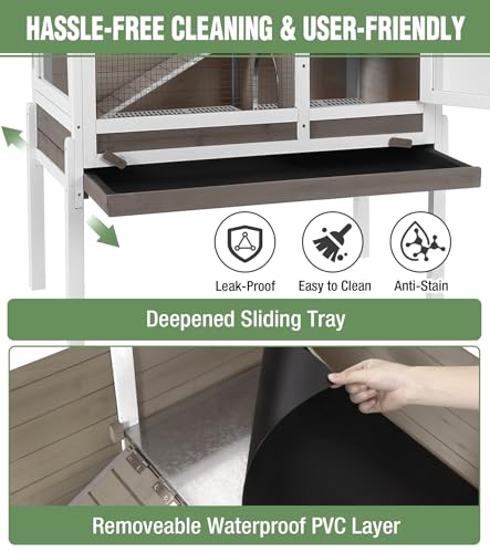 Guinea Pig Cage Indoor with Chew-Proof Edges, Clean Deep Tray | Rabbit cage with leakproof PVC layer, detachable legs, openable roof, multiple ventilated doors, Brown - color: Brown