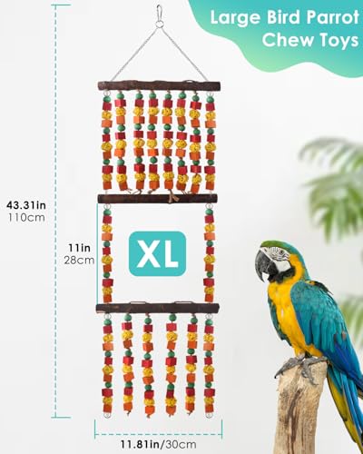 DBNESS 43" Extra Large Bird Parrot Toys, Multicolored Wooden Blocks Chewing Toy with Rattan Balls and Perches for Eclectus, African Greys, Cokatoos, Amazon Parrots