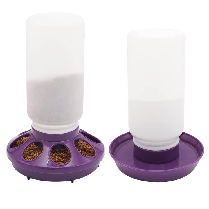 2 in 1 Chick Starter Set, 0.3Gal Feeder & 0.3Gal Waterer Set Purple | Chick Feeder and Waterer, Quail Feeder, Duck Feeder, Poultry Waterer, Chicken Feeder and Waterer Set, Baby Chicken Supplies - color: Purple