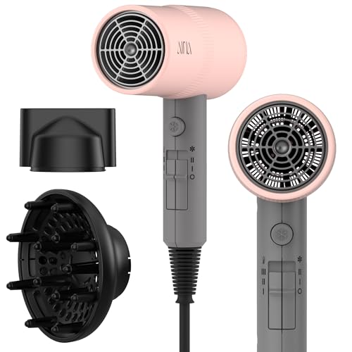 AINA Diffuser Hair Dryer Full-Featured Blow Dryer 110V/1600W(Misty Blush) | 3 Heat/2 Speed;Cold shut button;Lightweight;Compact Size;High Temp;Low Airflow;Same Results;Less Expense - color: Misty Blush, size: 3 Piece