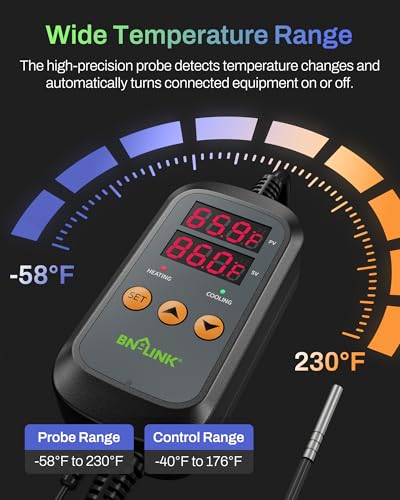 BN-LINK Temperature Controller Dual Thermostat Outlet for Heating Cooling | 2-Stage Outlet Digital Temp Controller Plug for Reptiles Aquarium Carboy Homebrew Breeding Fermenter, -58-230℉, 15A/1875W - style: T10