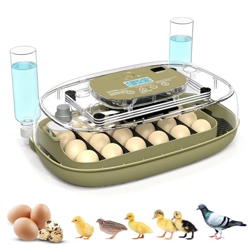 24 Egg Incubator with Humidity Display & Candler, Automatic Adjustable Turner, Temp & Humidity Control, Auto Water Refill – Large Capacity Hatcher for Chicken, Duck, Goose, Turkey, Quail - color: Brown, size: 24 Egg