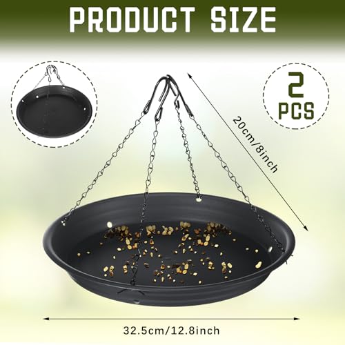 Briwooody 2 Sets 12.8'' Bird Seed Catcher Tray Platform Bird Feeder Large Hanging Tray Fits Most Feeders Catches Most Falling Seed and Husk Outdoor Yard Garden Backyard for Attracting Birds, Black - size: 12.8''