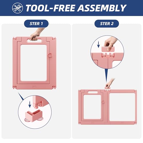 Clear Acrylic Dog Playpen Indoor, Puppy Cat Small Pet Play Pen, Pet Cat Playpen for Rabbits, Dog Fence Crate Kennel Whelping Cage (Pink, 10 Panel) - color: Pink, size: 24"H