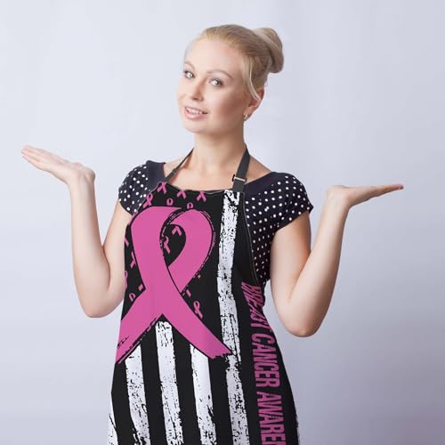 Cooking Apron for Women Breast Cancer Awareness Funny Aprons for Men for Kitchen Restaurant BBQ Painting Crafting Gardening 27” (W) x 31” (H), Waterproof Aprons - color: Breast Cancer Awareness