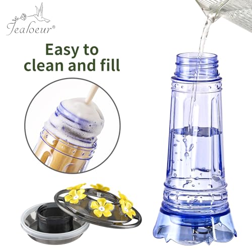 Jealoeur 2 Pack Hummingbird Feeder for Outdoors Hanging, 18 OZ Humming Birds Feeders with 6 Bee Guard Feeding Ports & Built-in Ant Moat, Easy to Clean, Durable Outdoor Garden Decor (Blue 2 Pack-BB) - color: Blue BB