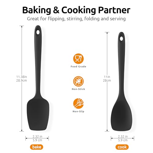 U-Taste 2PCS 13.6in 600ºF Silicone Turners & 2PCS 11.38in Flat/Spoon Spatulas & 600ºF Silicone Spoons (Black)