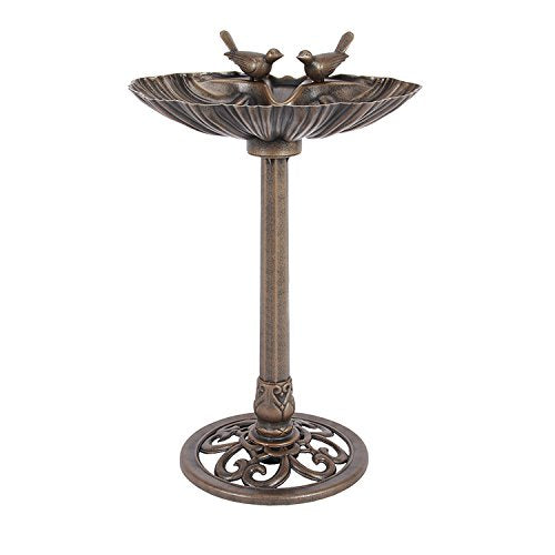 Westcharm 29 Inch Lightweight Antique Bronze Poly Resin Outdoor Birdbath for Outside with Decorative Birds and Pedestal Base Stand - Pedestal Bird Bath for Outdoors Yard and Garden - color: Bronze, size: 29 Inch Tall