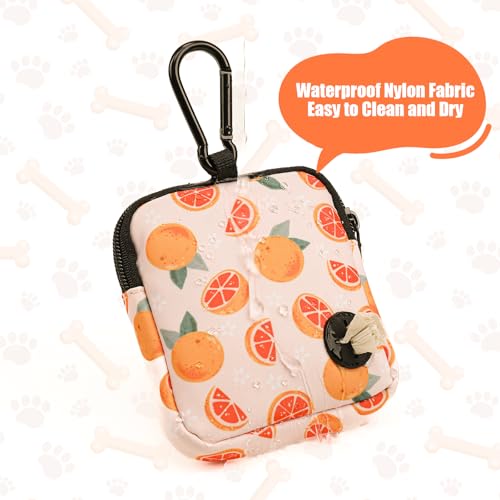 Dog Treat Pouch with Training Clicker,Waterproof Nylon Fabric Poop Bag Holders for Leashes,Hands Free Small Dog Walking Bag with Carabiner, Pet Puppy Training Walking Essentials(Grapefruit) - color: Grapefruit