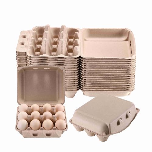 Vintage Egg Cartons 30 Pack, Natural Paper Pulp Square Dozen Egg Cartons | Classical 3x4 Style Holds Up to One Twelve 12 Count Chicken Eggs, Sturdy Design Made from Recycled Cardboard Blank - size: 30 Pcs Dozen Egg Cartons