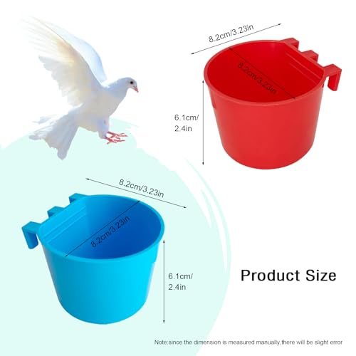 10 Pcs Cage Cups Birds Feeders Bowl Chicken Feeding Watering Dish Hanging Wire Cages Box Coop Cups for Pet Parrot Parakeet Gamefowl Poultry Pigeon and Quail（Blue and Red） - size: 10 pcs